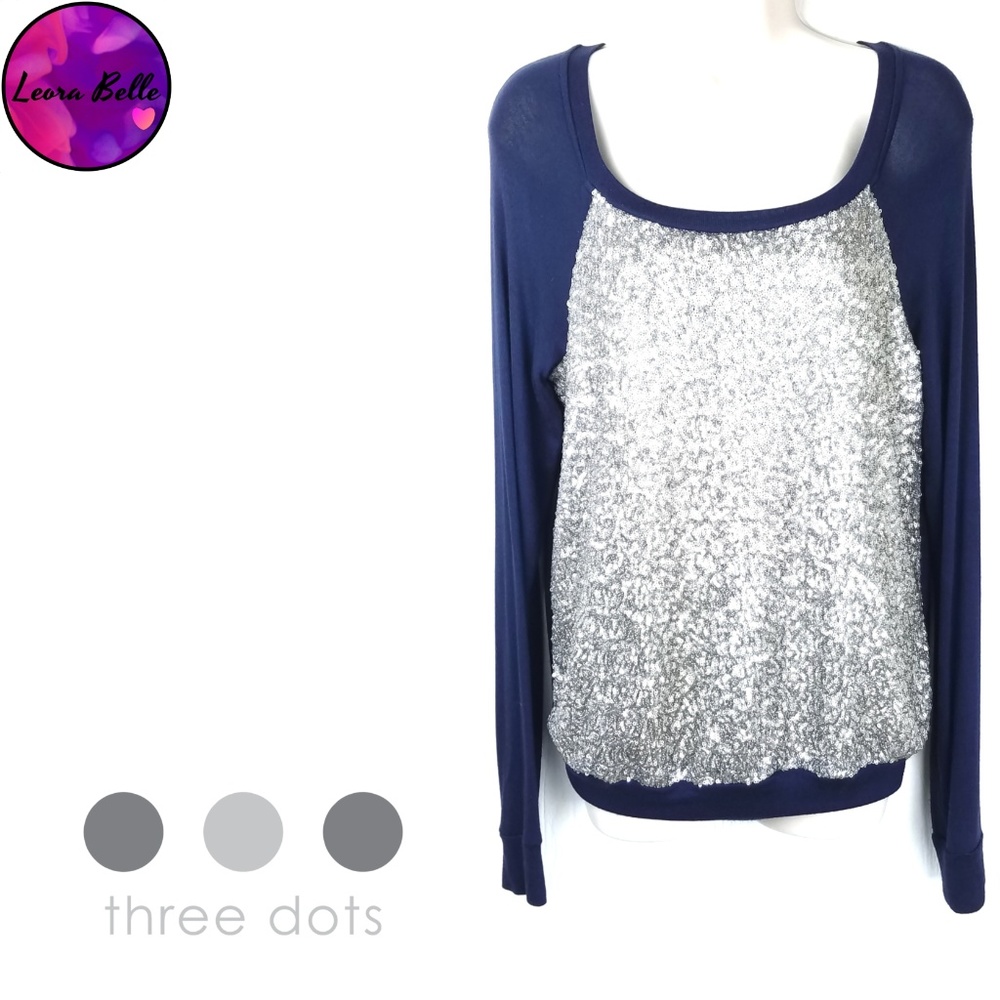 Three Dots Medium Navy Long Sleeve With Sequins!